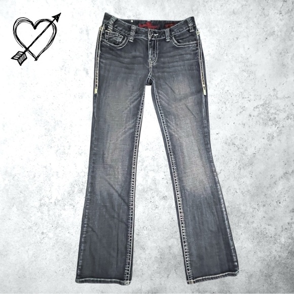 Rock & Roll Cowgirl Mid Rise Bootcut Jeans Womens Size 28 x 34 Stretch Denim EUC - Picture 1 of 7
